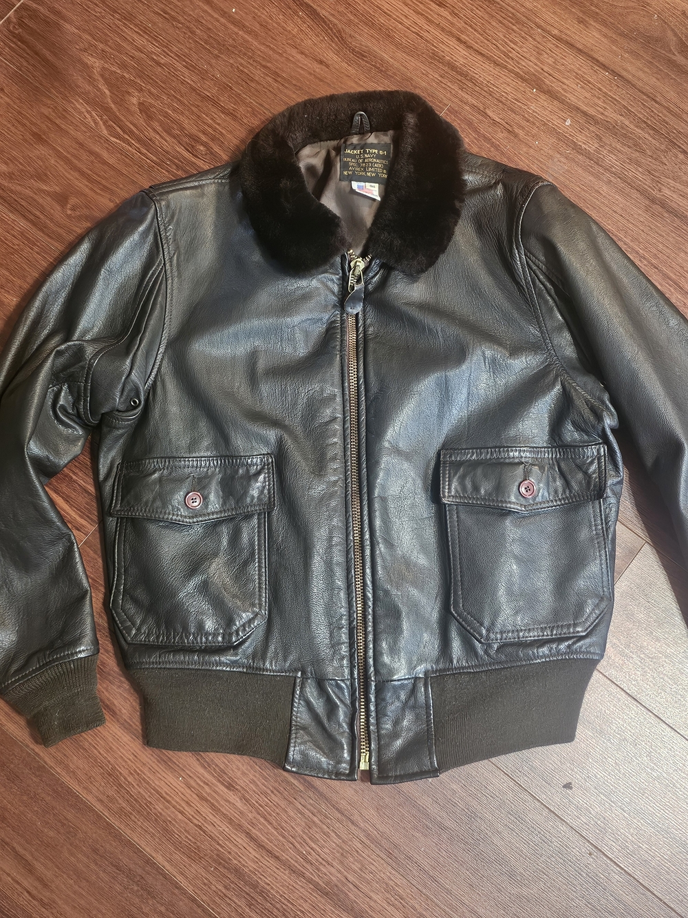 Avirex Men's Type G1 Brown Leather Bomber Jacket with Fur Collar (Sz 46)